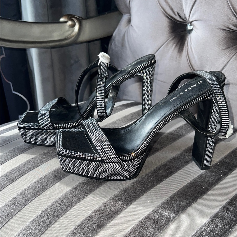 Azalea Wang Dazzling Black Rhinestone Platform Heels ๐๐ค - Picture 1 of 6